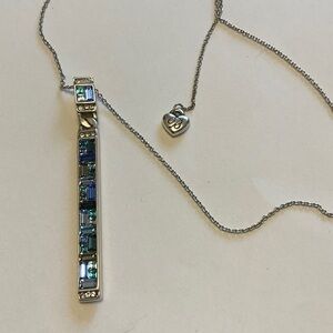 Brighton Silver Bar Necklace with Blue and Aqua Crystals
